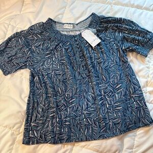 Wonderly Teal and White Leaf Print Blouse. Brand new with tags. Petite medium